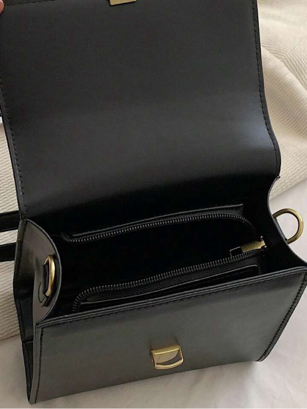 Black Structured Mini Backpack with Gold Hardware - Picture 3 of 7